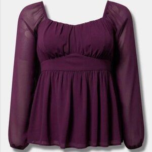 Torrid Purple Peplum Chiffon Long Sleeve Top